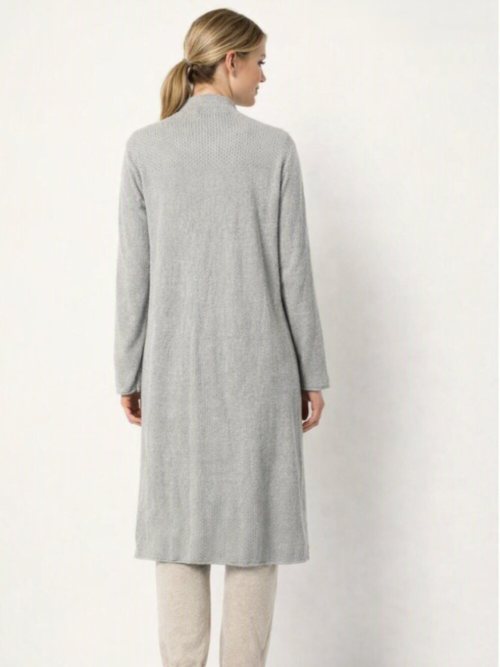 BAREFOOT DREAMS CozyChic Ultra Lite Open Stitch Cardigan Duster Size M Silver - Picture 3 of 12